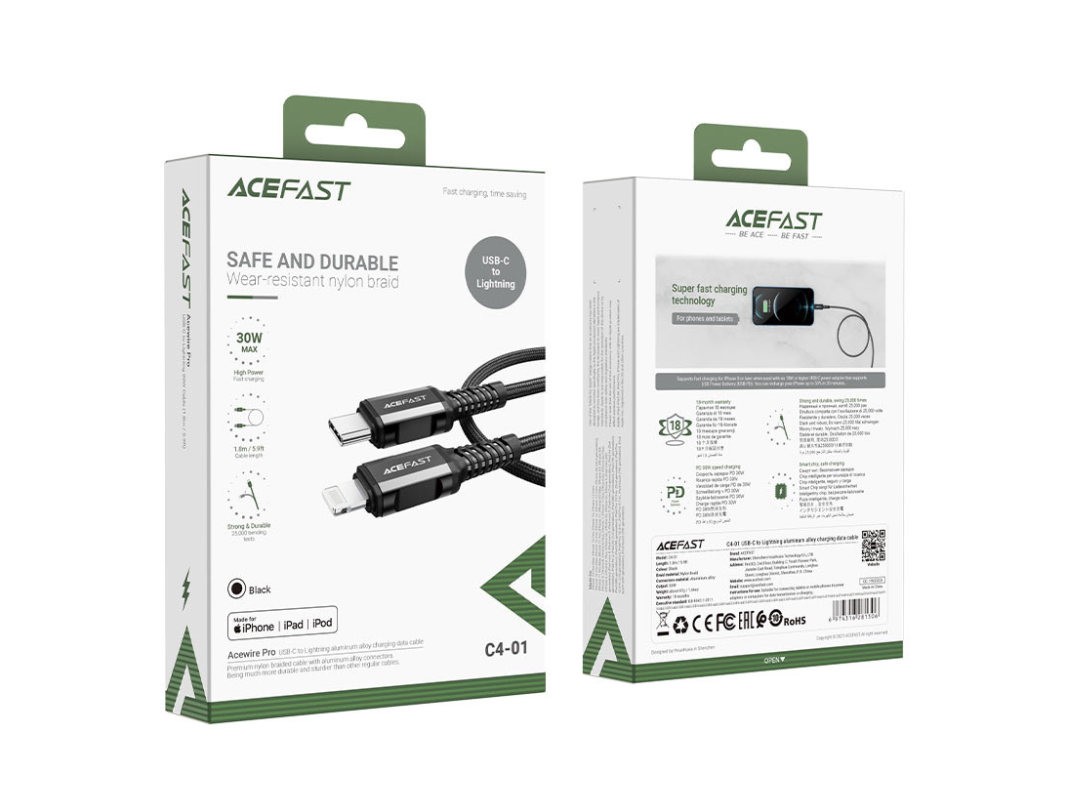 ACEFAST C4-01 USB-C to Lightning Charging Cable - Fast Charging, 1.2m ACEFAST C4-01 USB-C to Lightning Charging Cable - Fast Charging, 1.2m